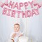 16-Inch Pink Happy Birthday Balloon Letters Banner with 2 Mini Bow Balloons – Foil Mylar Birthday Party Decorations for Girls, Pink Theme Party Supplies (Pink)